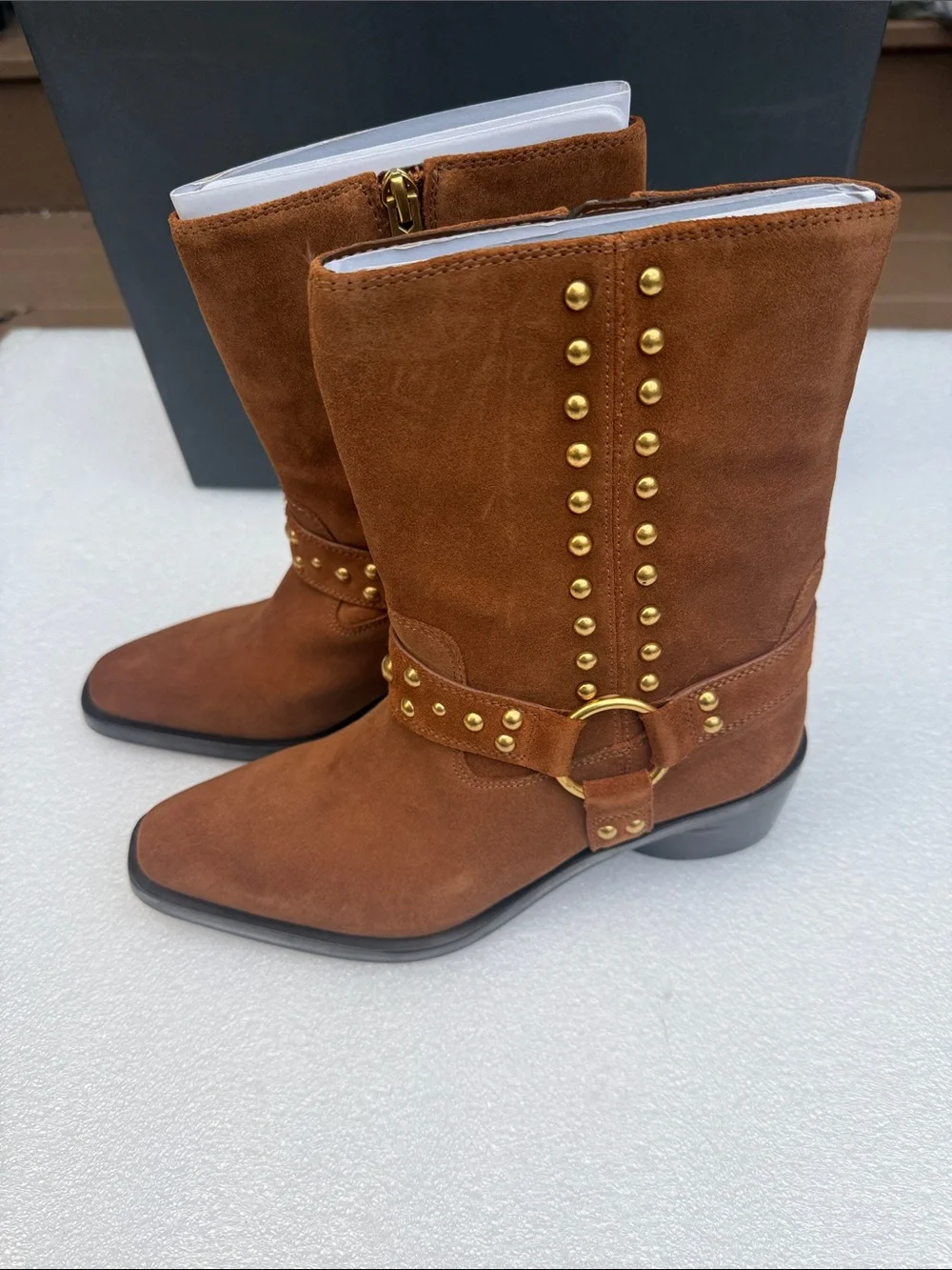 VINCE CAMUTO Roista Brown Suede Ankle Studded Boots 5.5 Western New